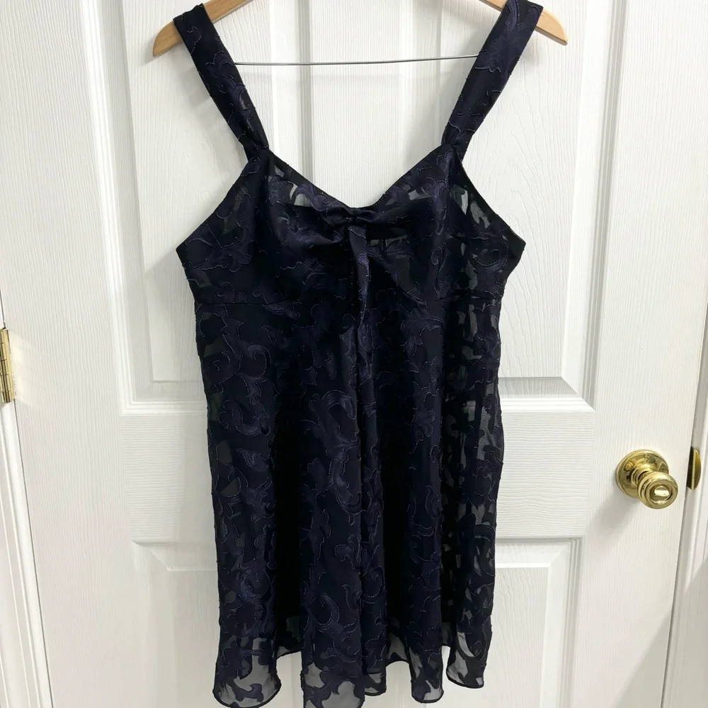 Vintage Victoria’s Secret Babydoll Lingerie Top Navy Blue Med Gold Label Sheer